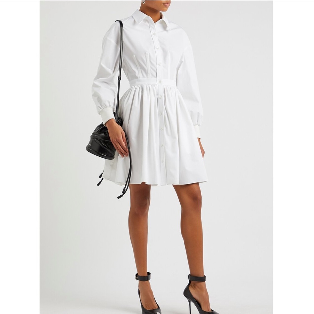 Alexander McQueen cotton poplin white long sleeve shirt dress
